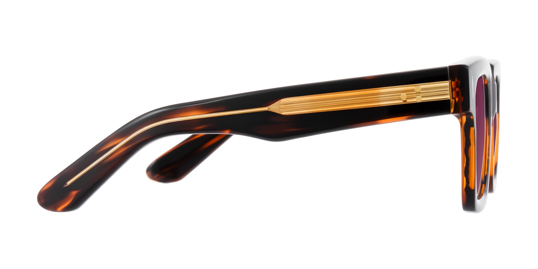 Side of Phamn in Dark Brown Striped with Wine Tinted Lenses