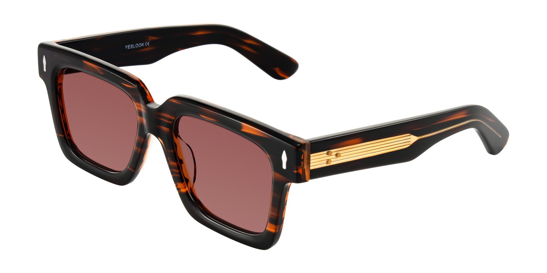Angle of Phamn in Dark Brown Striped with Garnet Tinted Lenses