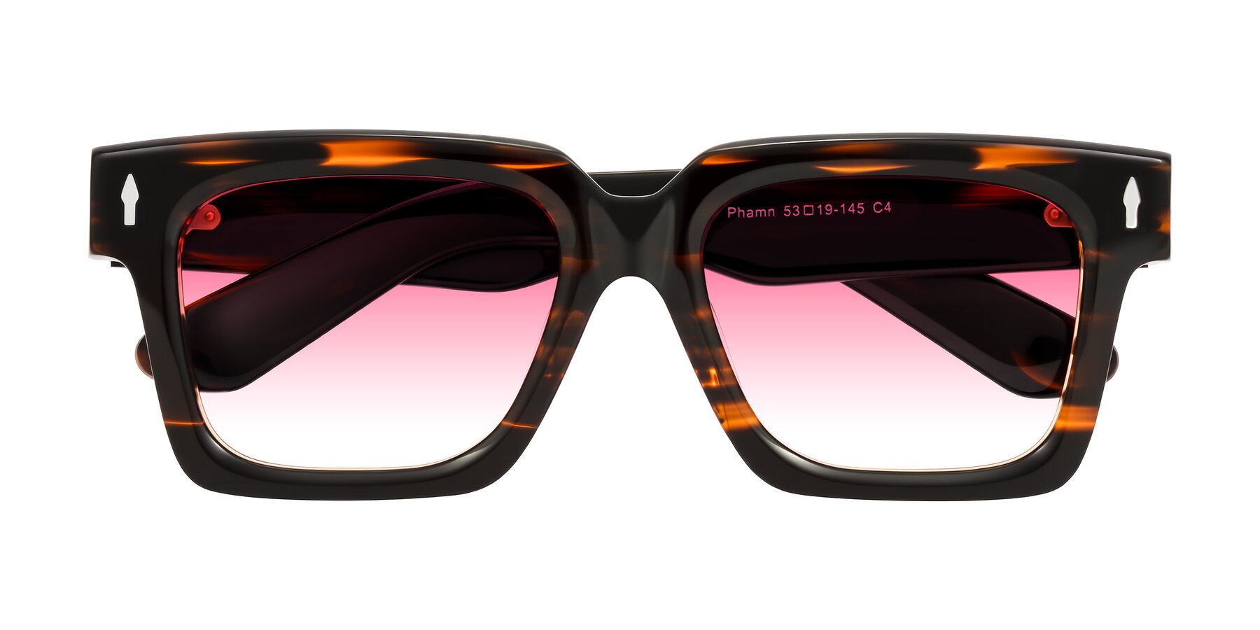 Folded Front of Phamn in Dark Brown Striped with Pink Gradient Lenses