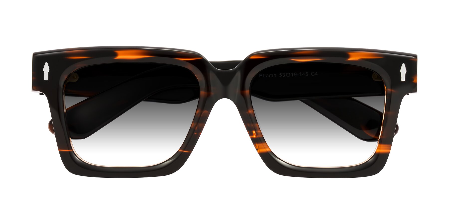 Folded Front of Phamn in Dark Brown Striped with Gray Gradient Lenses