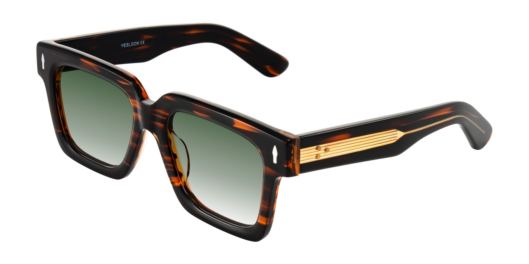 Angle of Phamn in Dark Brown Striped with Green Gradient Lenses