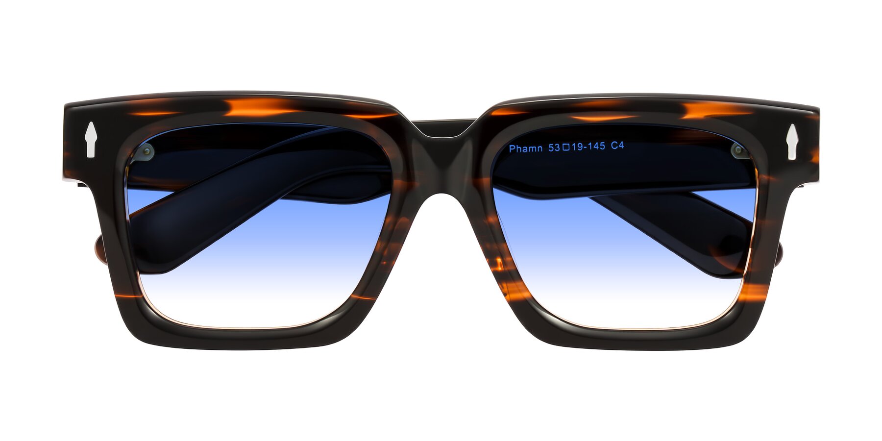 Folded Front of Phamn in Dark Brown Striped with Blue Gradient Lenses