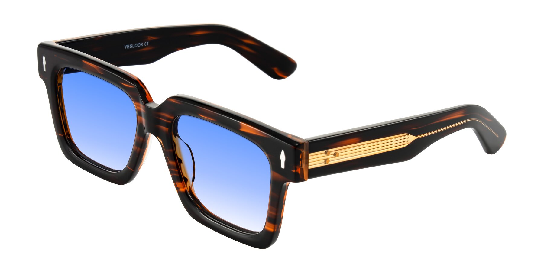 Angle of Phamn in Dark Brown Striped with Blue Gradient Lenses