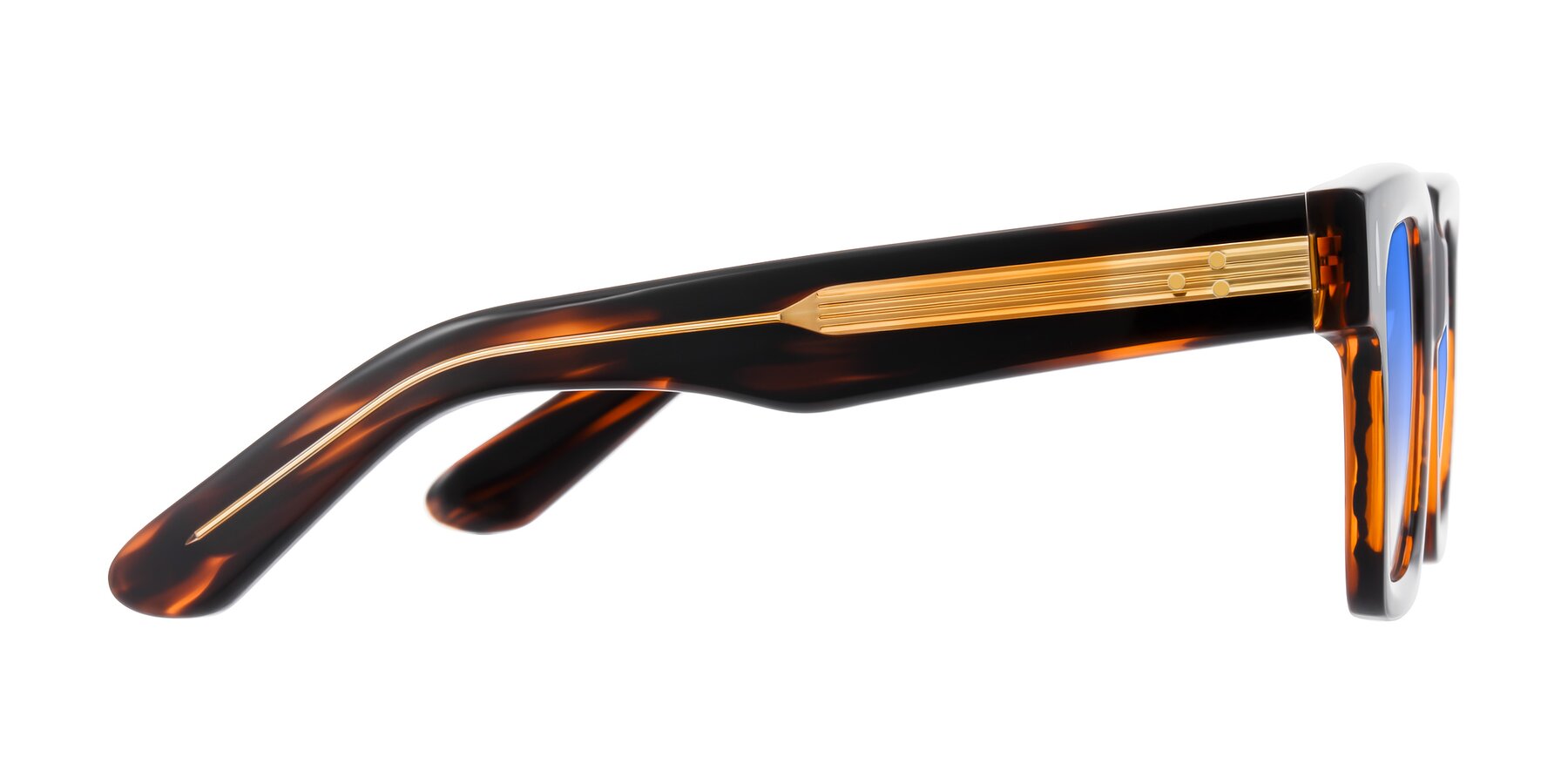 Side of Phamn in Dark Brown Striped with Blue Gradient Lenses