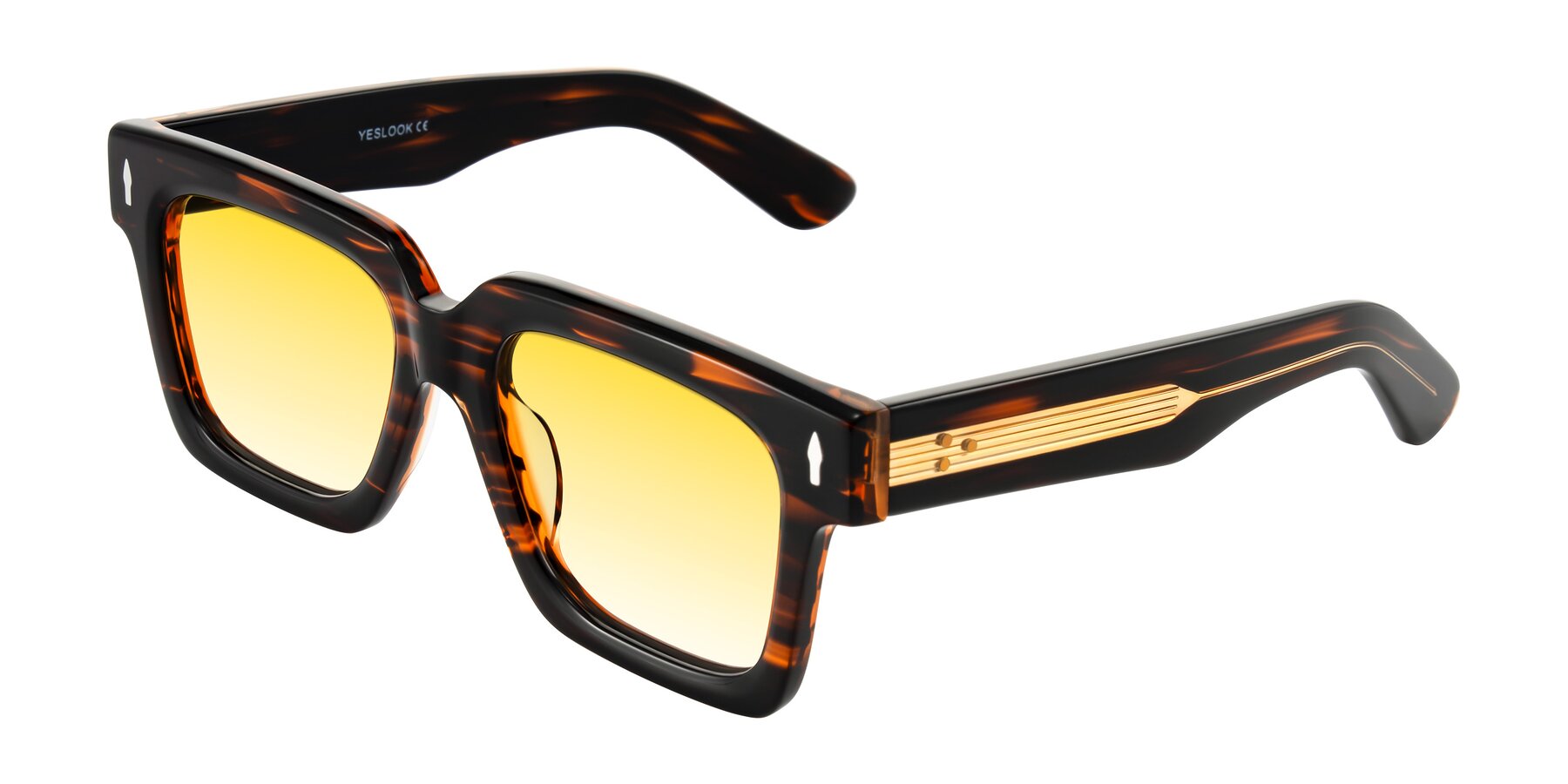 Angle of Phamn in Dark Brown Striped with Yellow Gradient Lenses