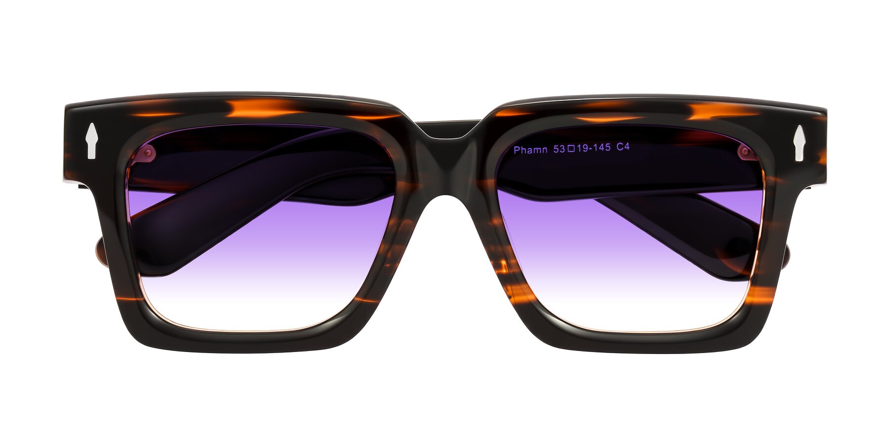 Folded Front of Phamn in Dark Brown Striped with Purple Gradient Lenses