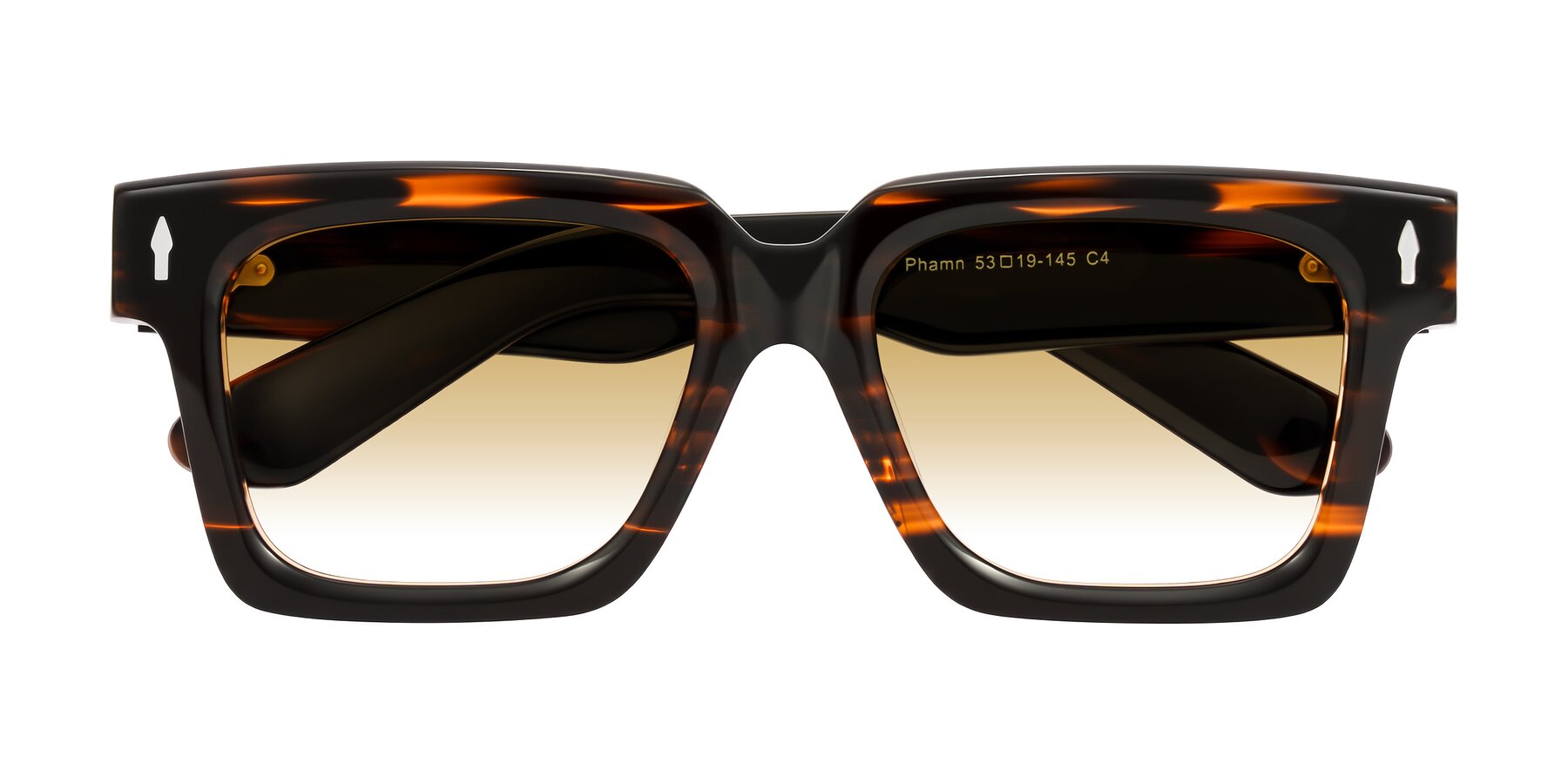 Folded Front of Phamn in Dark Brown Striped with Champagne Gradient Lenses