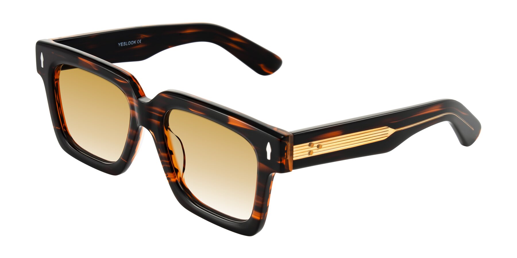 Angle of Phamn in Dark Brown Striped with Champagne Gradient Lenses