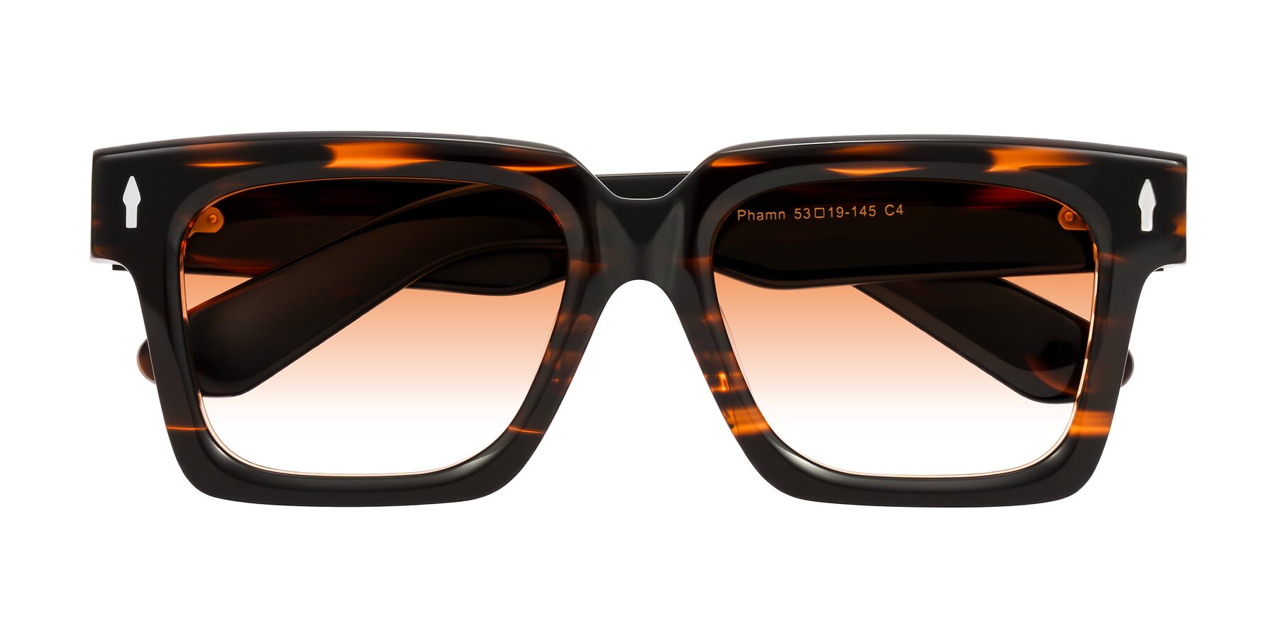 Folded Front of Phamn in Dark Brown Striped with Orange Gradient Lenses