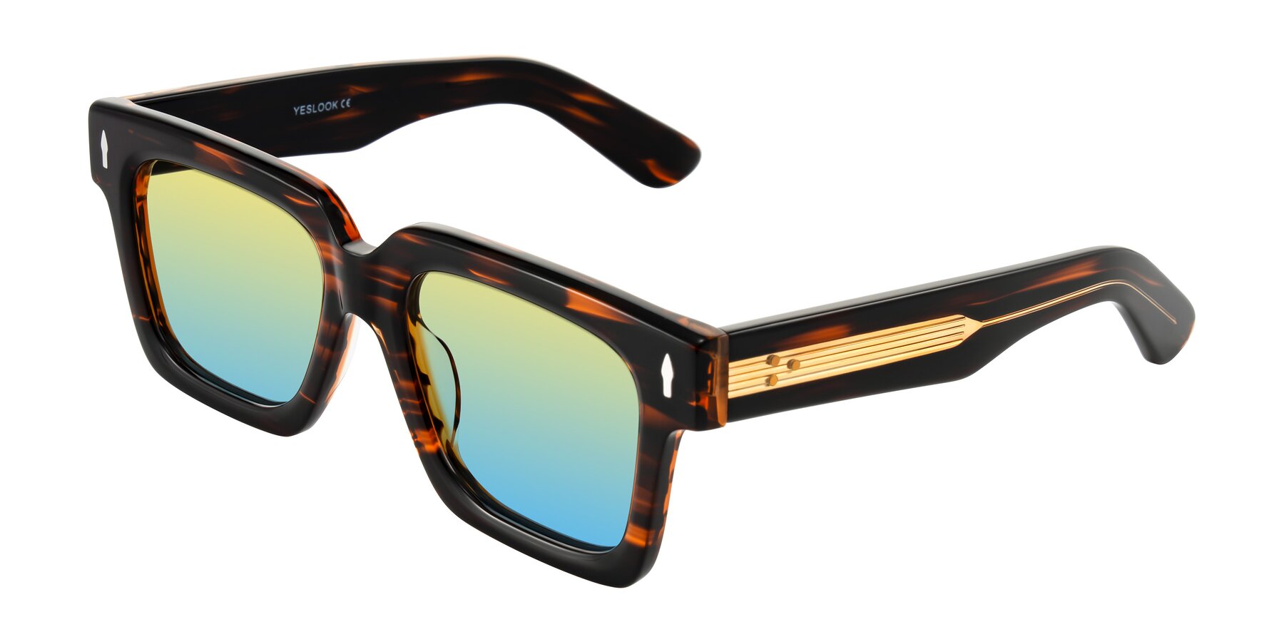 Angle of Phamn in Dark Brown Striped with Yellow / Blue Gradient Lenses