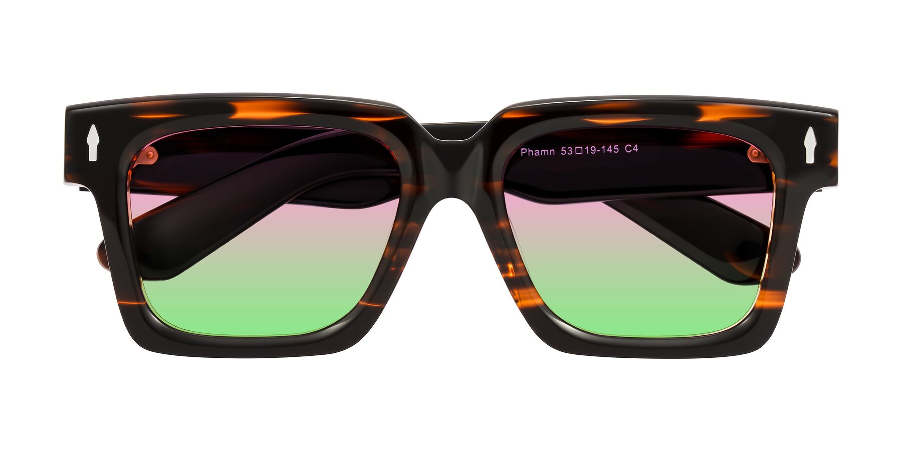 Folded Front of Phamn in Dark Brown Striped with Pink / Green Gradient Lenses
