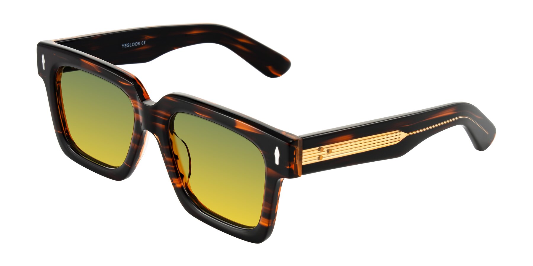 Angle of Phamn in Dark Brown Striped with Green / Yellow Gradient Lenses