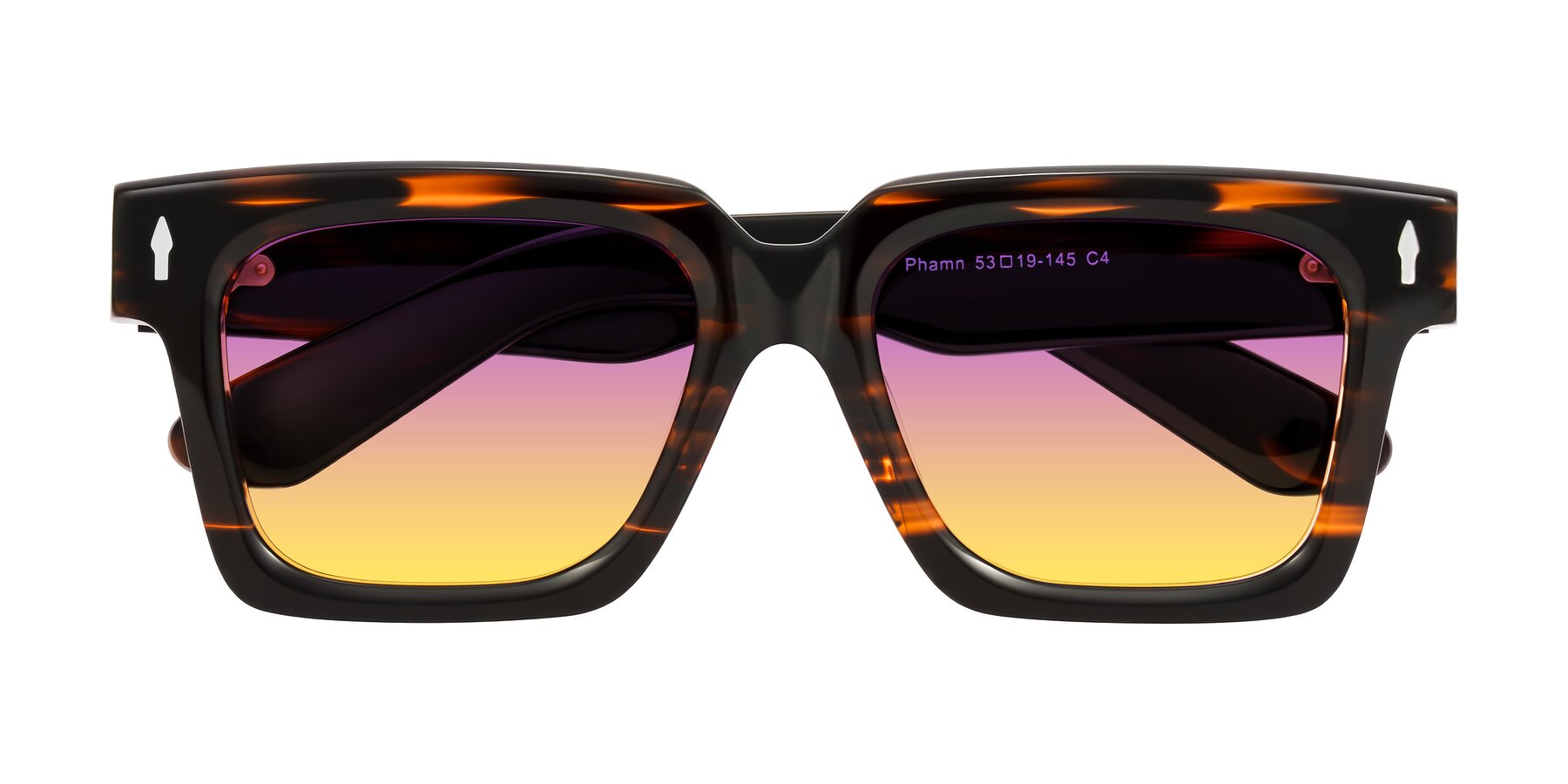 Folded Front of Phamn in Dark Brown Striped with Purple / Yellow Gradient Lenses