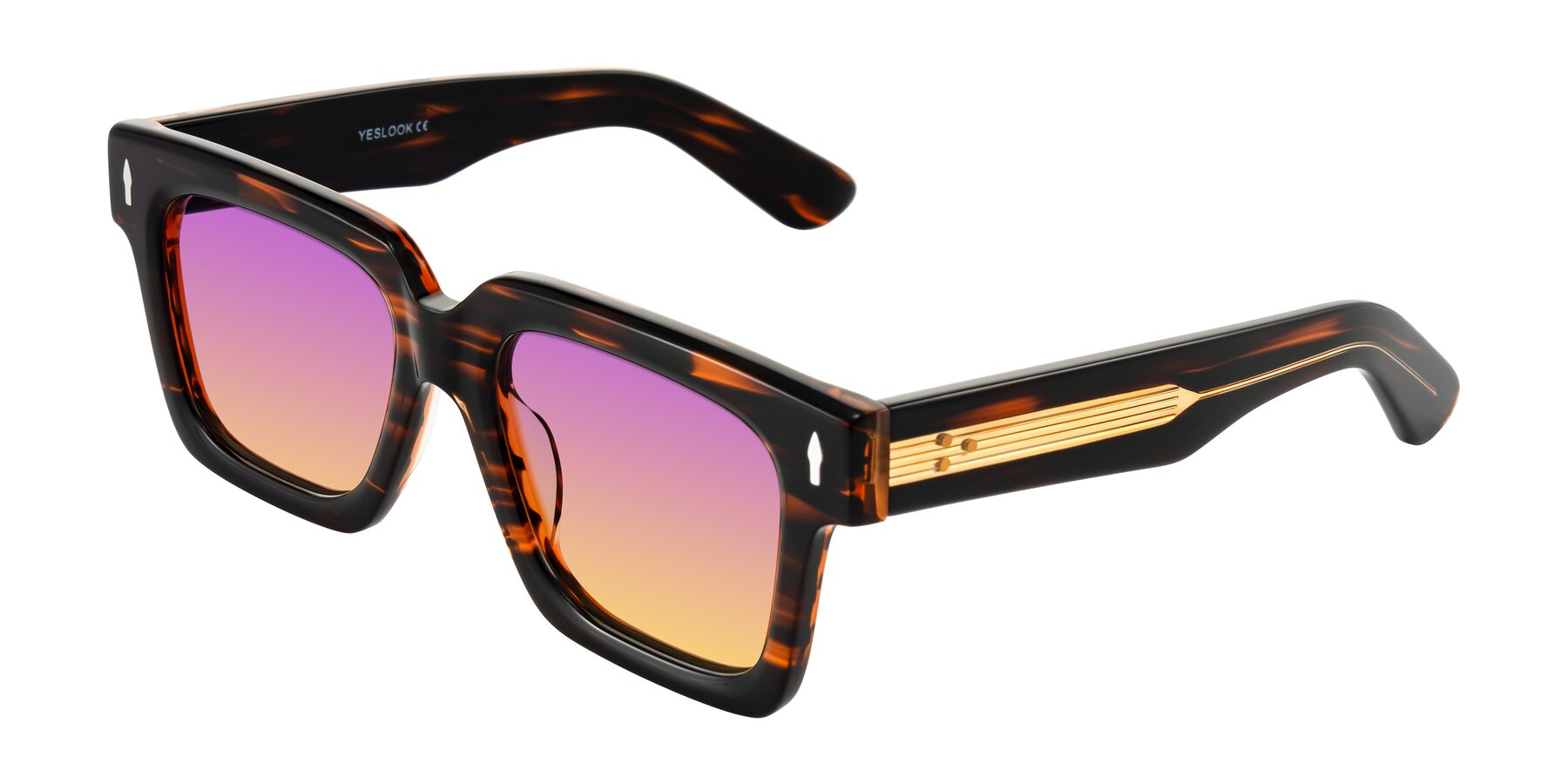 Angle of Phamn in Dark Brown Striped with Purple / Yellow Gradient Lenses
