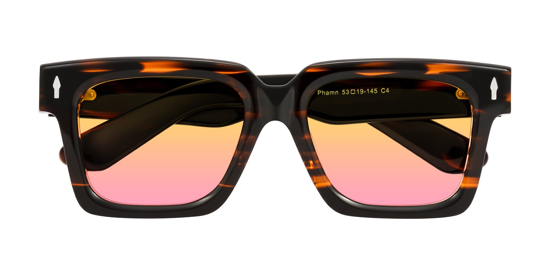 Folded Front of Phamn in Dark Brown Striped with Yellow / Pink Gradient Lenses