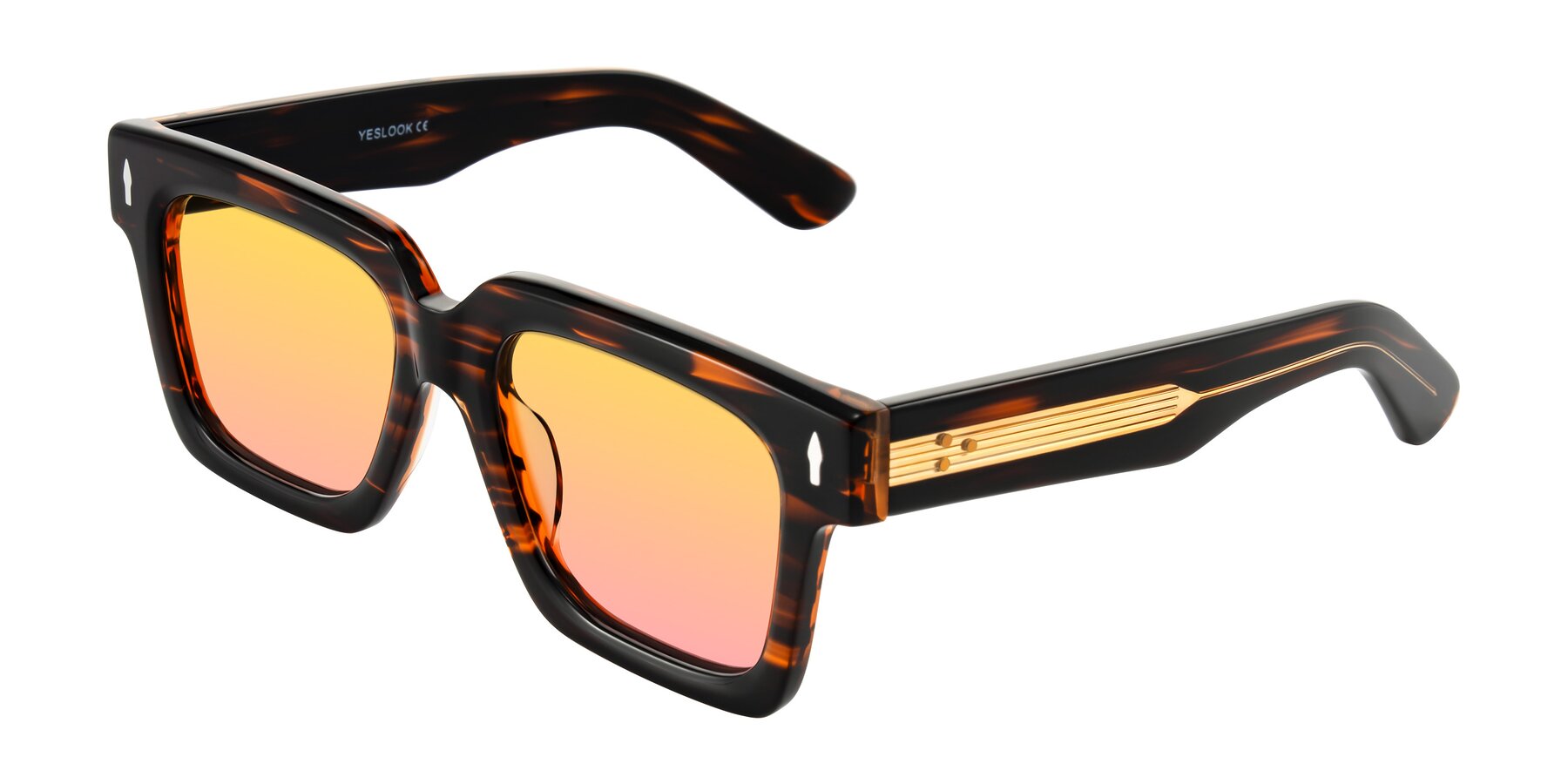 Angle of Phamn in Dark Brown Striped with Yellow / Pink Gradient Lenses