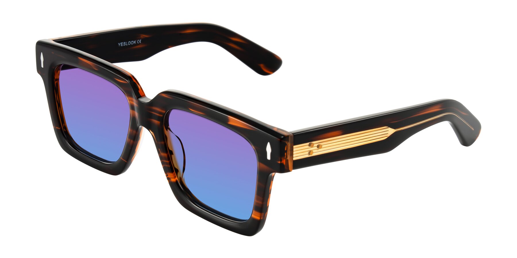 Angle of Phamn in Dark Brown Striped with Purple / Blue Gradient Lenses