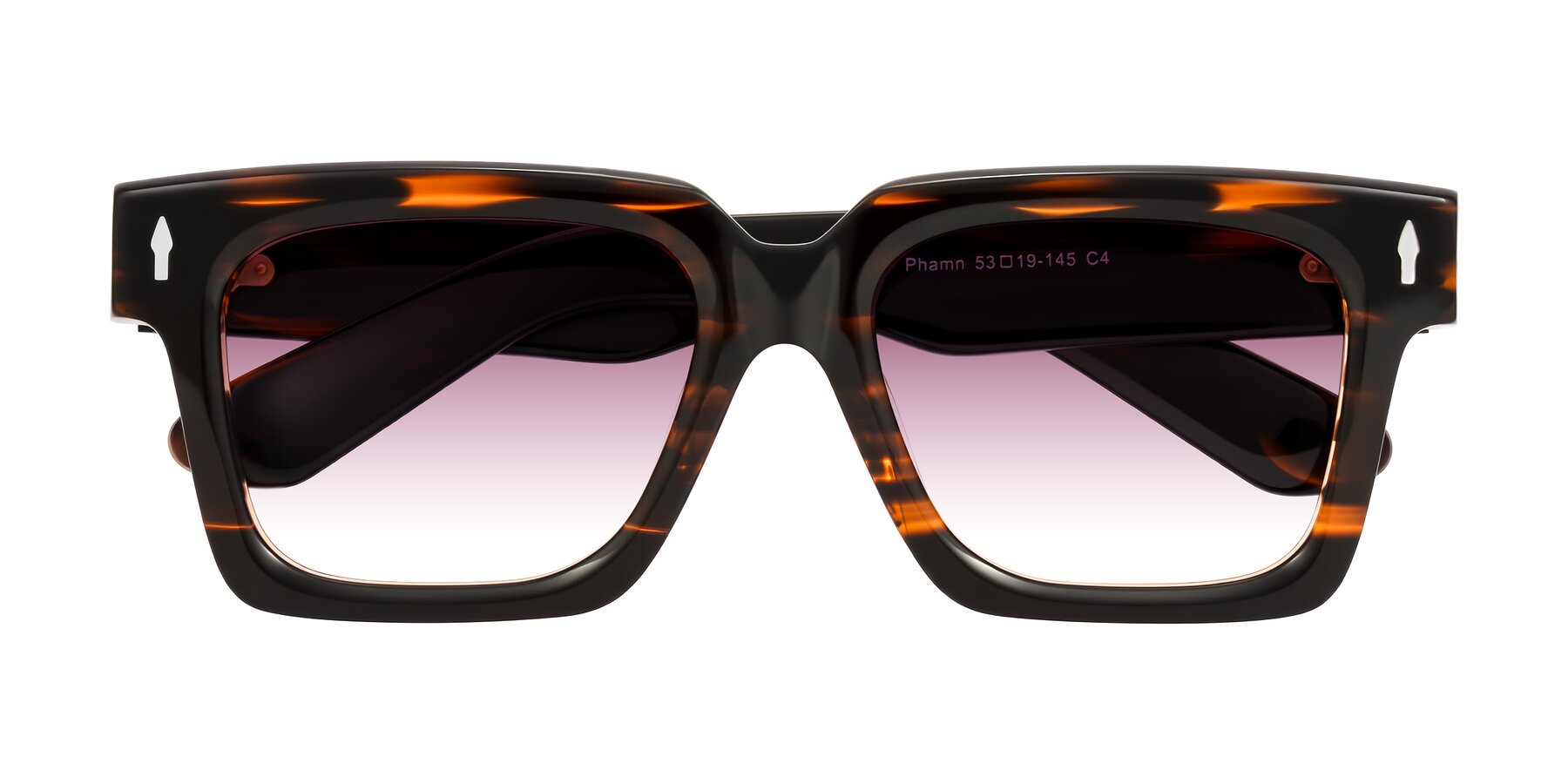 Folded Front of Phamn in Dark Brown Striped with Wine Gradient Lenses