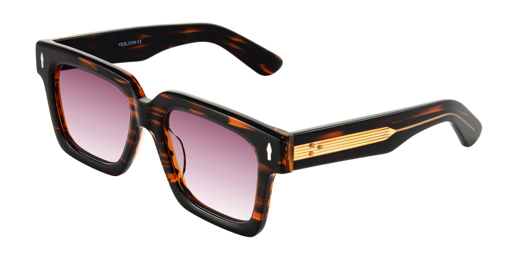 Angle of Phamn in Dark Brown Striped with Wine Gradient Lenses