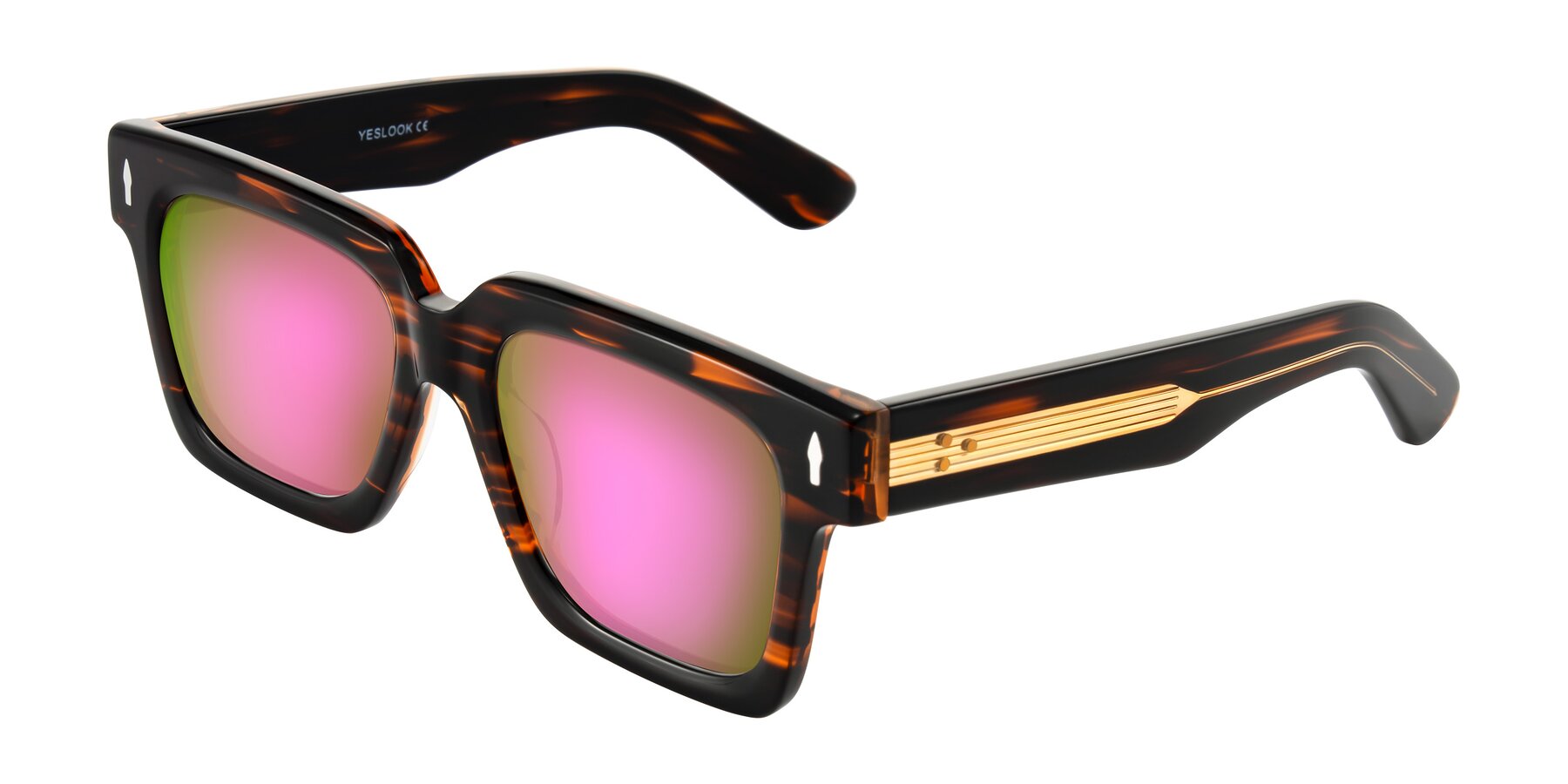 Angle of Phamn in Dark Brown Striped with Pink Mirrored Lenses