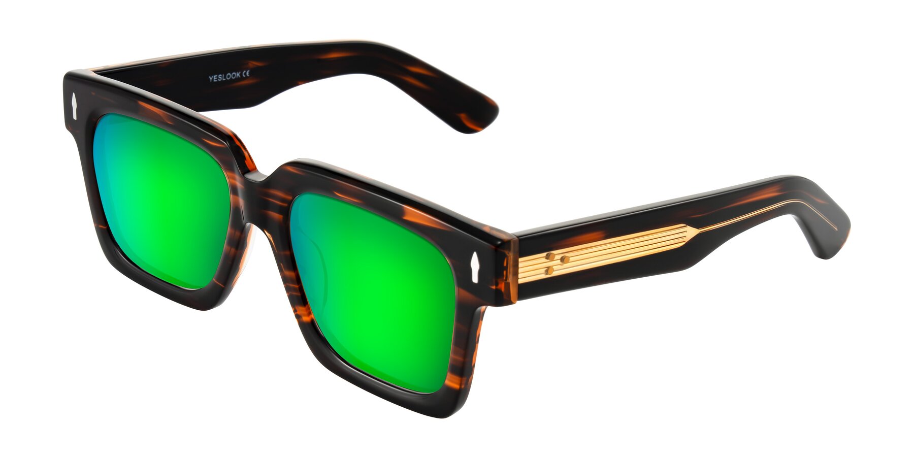 Angle of Phamn in Dark Brown Striped with Green Mirrored Lenses