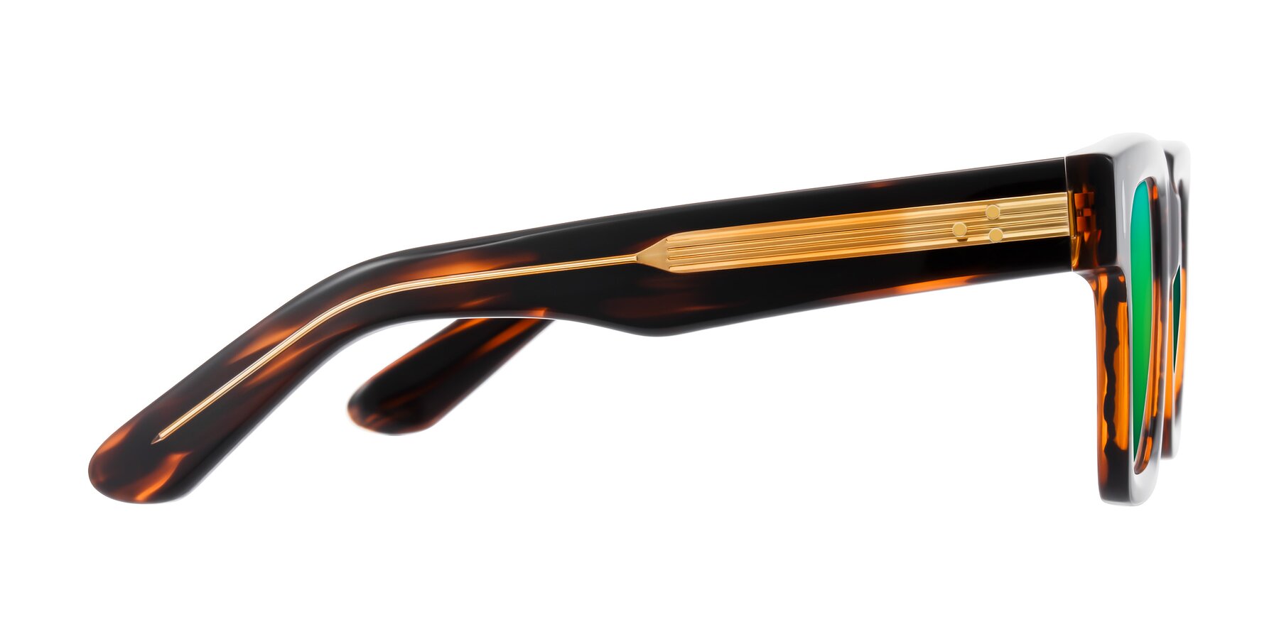 Side of Phamn in Dark Brown Striped with Green Mirrored Lenses