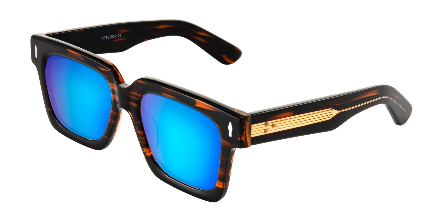 Angle of Phamn in Dark Brown Striped with Blue Mirrored Lenses