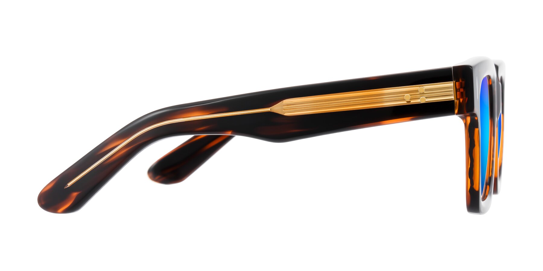 Side of Phamn in Dark Brown Striped with Blue Mirrored Lenses