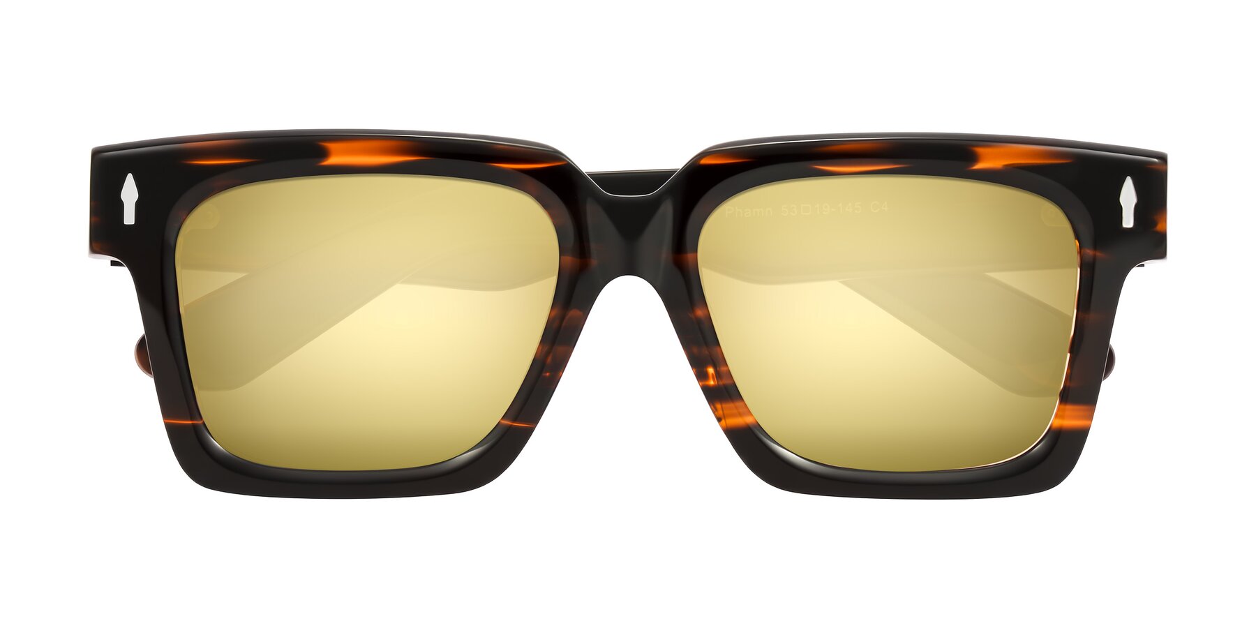 Folded Front of Phamn in Dark Brown Striped with Gold Mirrored Lenses