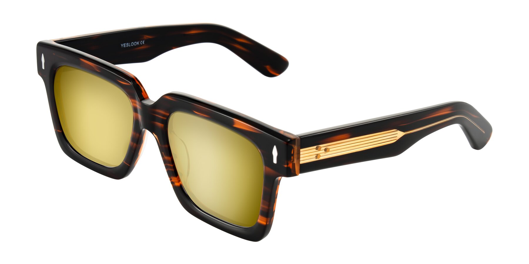 Angle of Phamn in Dark Brown Striped with Gold Mirrored Lenses
