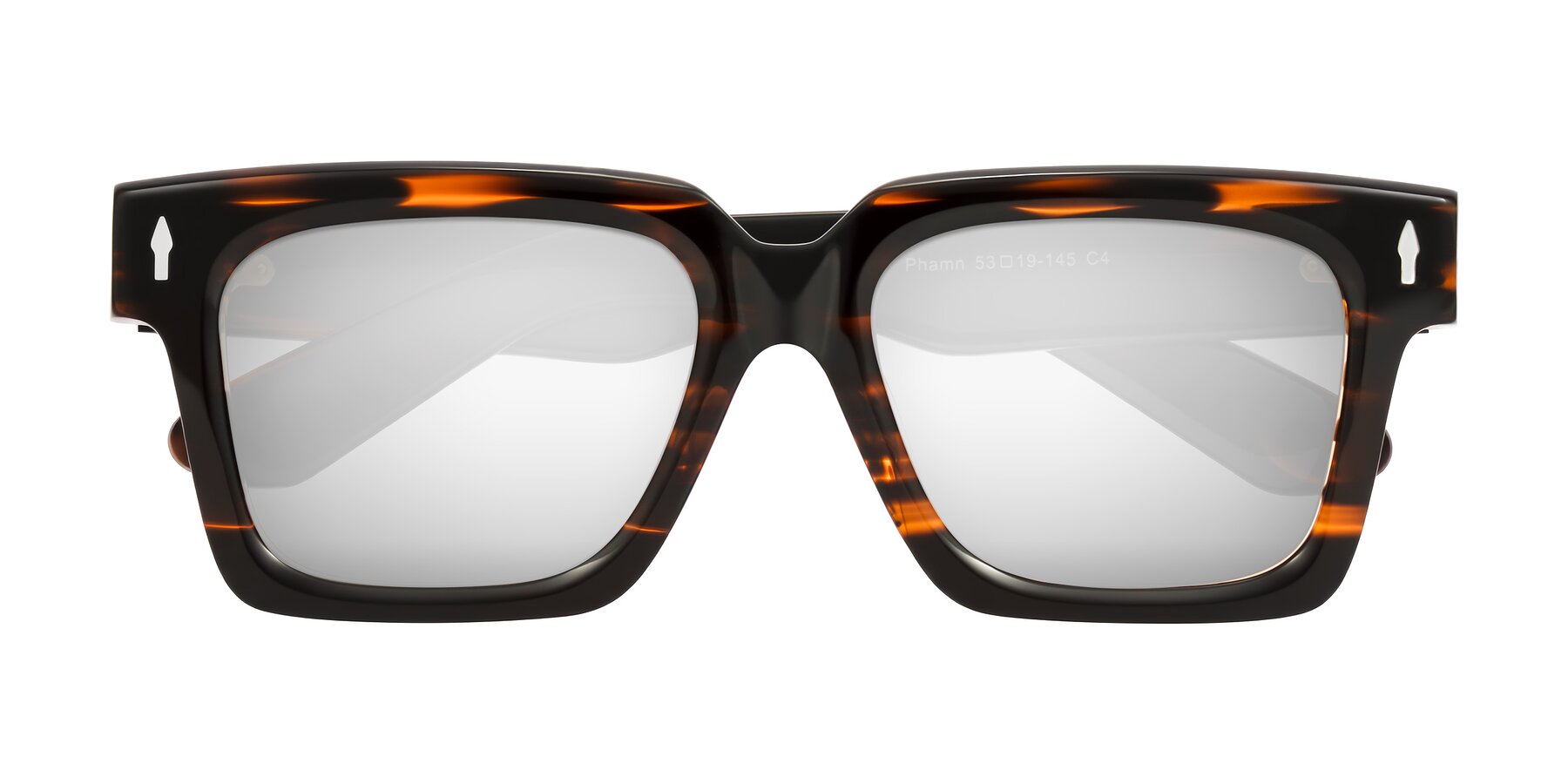 Folded Front of Phamn in Dark Brown Striped with Silver Mirrored Lenses