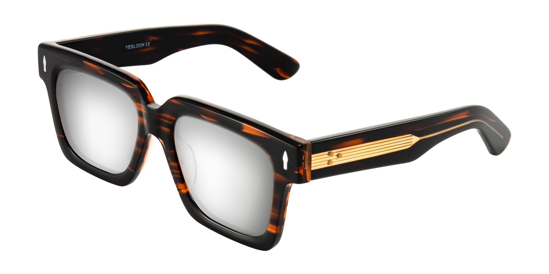 Angle of Phamn in Dark Brown Striped with Silver Mirrored Lenses