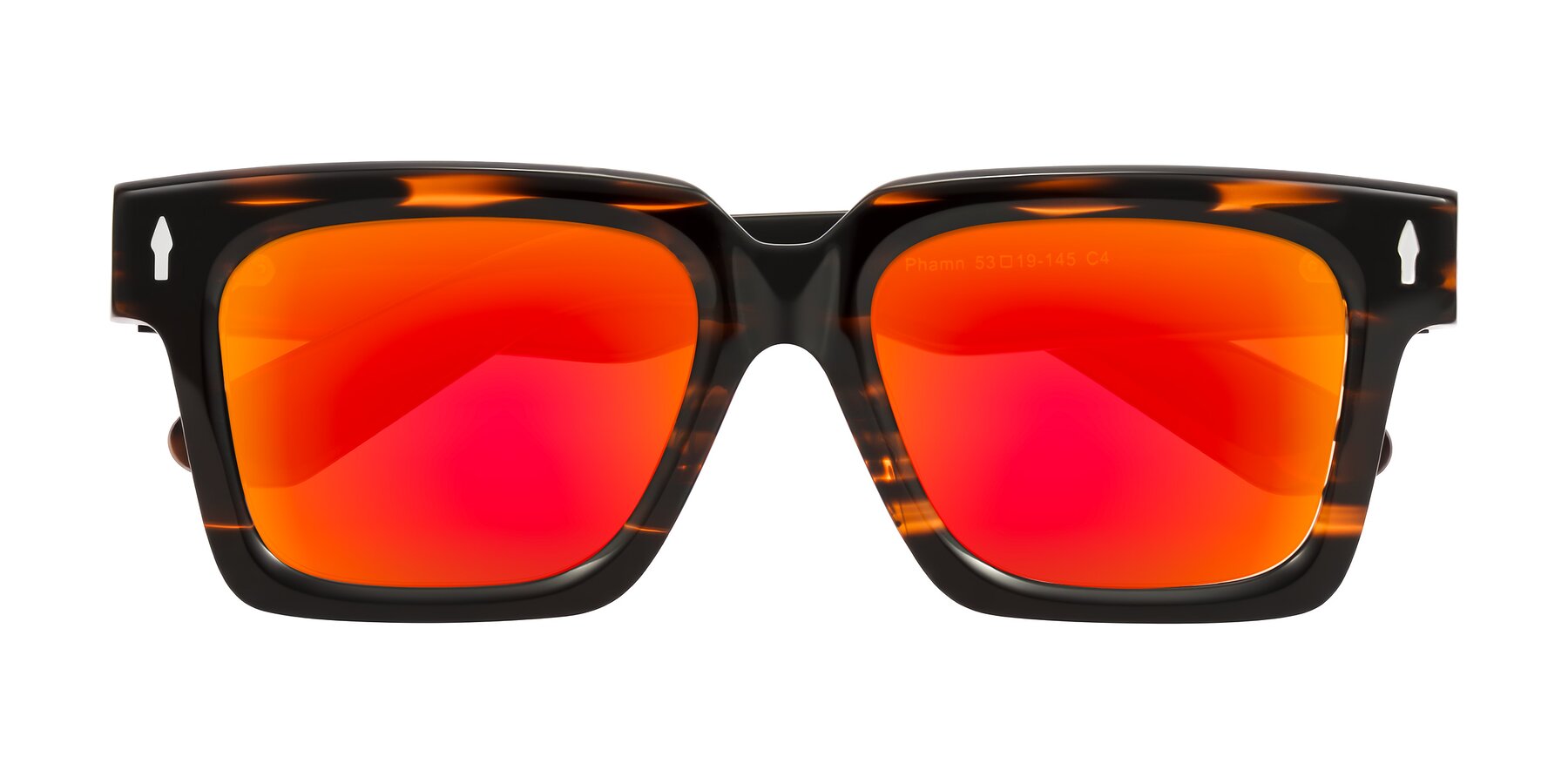 Folded Front of Phamn in Dark Brown Striped with Red Gold Mirrored Lenses