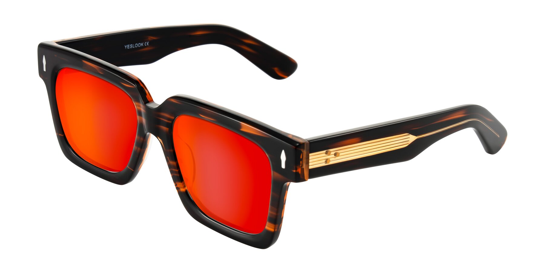 Angle of Phamn in Dark Brown Striped with Red Gold Mirrored Lenses