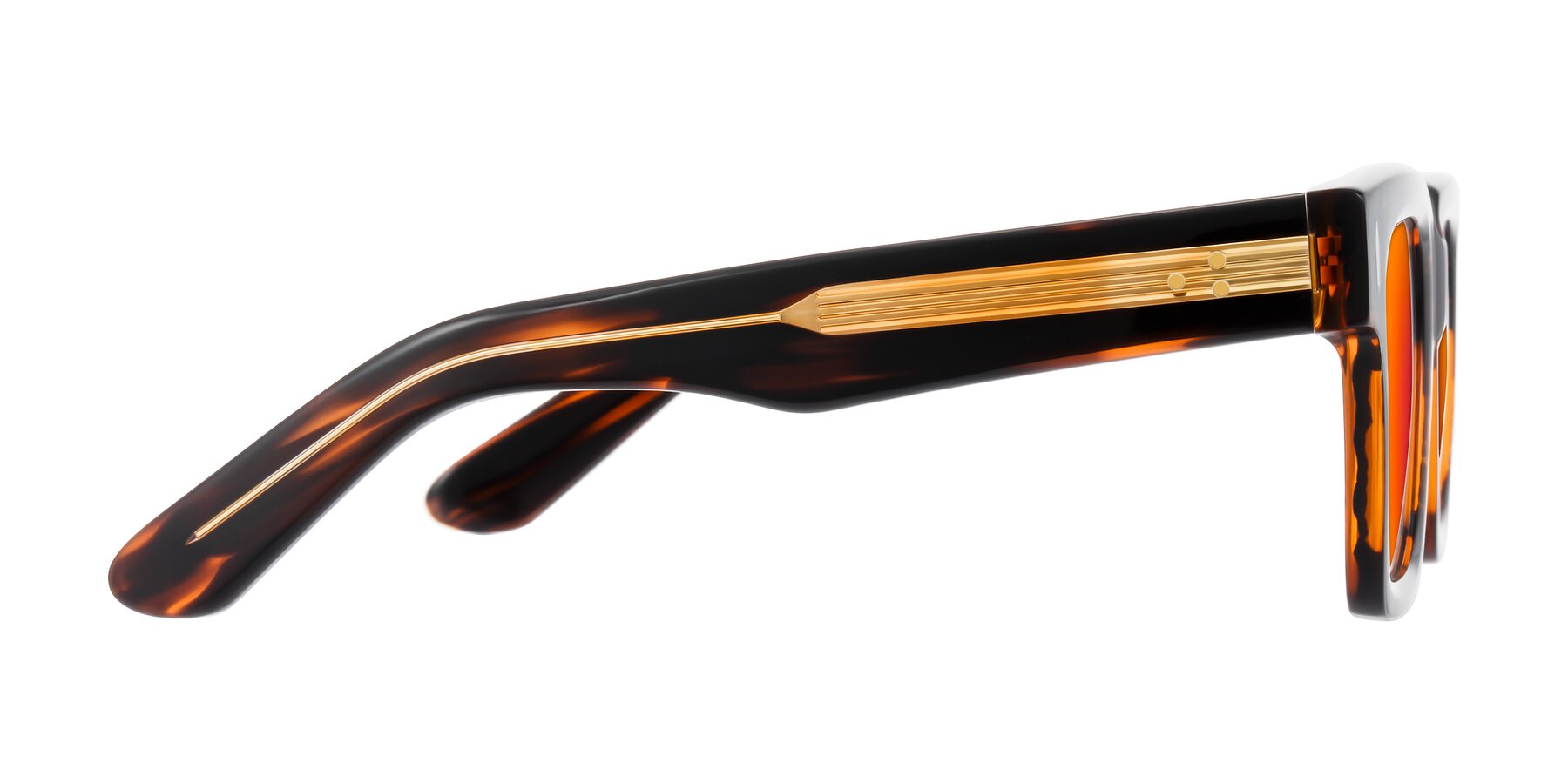 Side of Phamn in Dark Brown Striped with Red Gold Mirrored Lenses