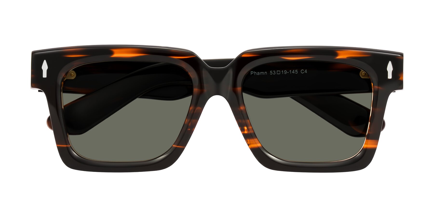 Folded Front of Phamn in Dark Brown Striped with Gray Polarized Lenses