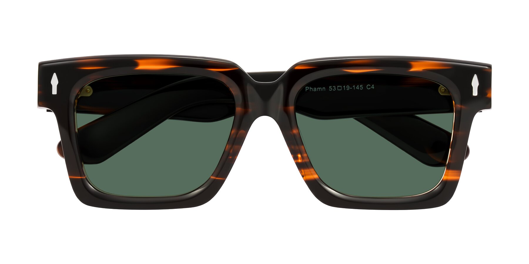 Folded Front of Phamn in Dark Brown Striped with Green Polarized Lenses