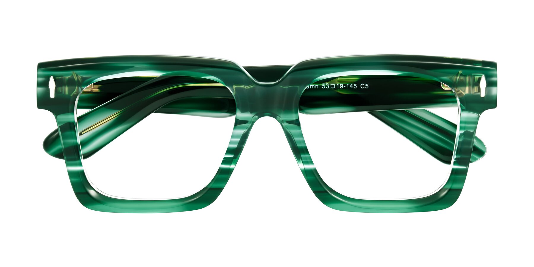 Folded Front of Phamn in Dark Green Striped with Clear Blue Light Blocking Lenses