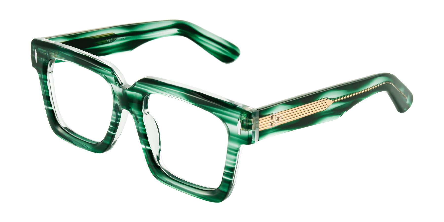 Angle of Phamn in Dark Green Striped with Clear Blue Light Blocking Lenses