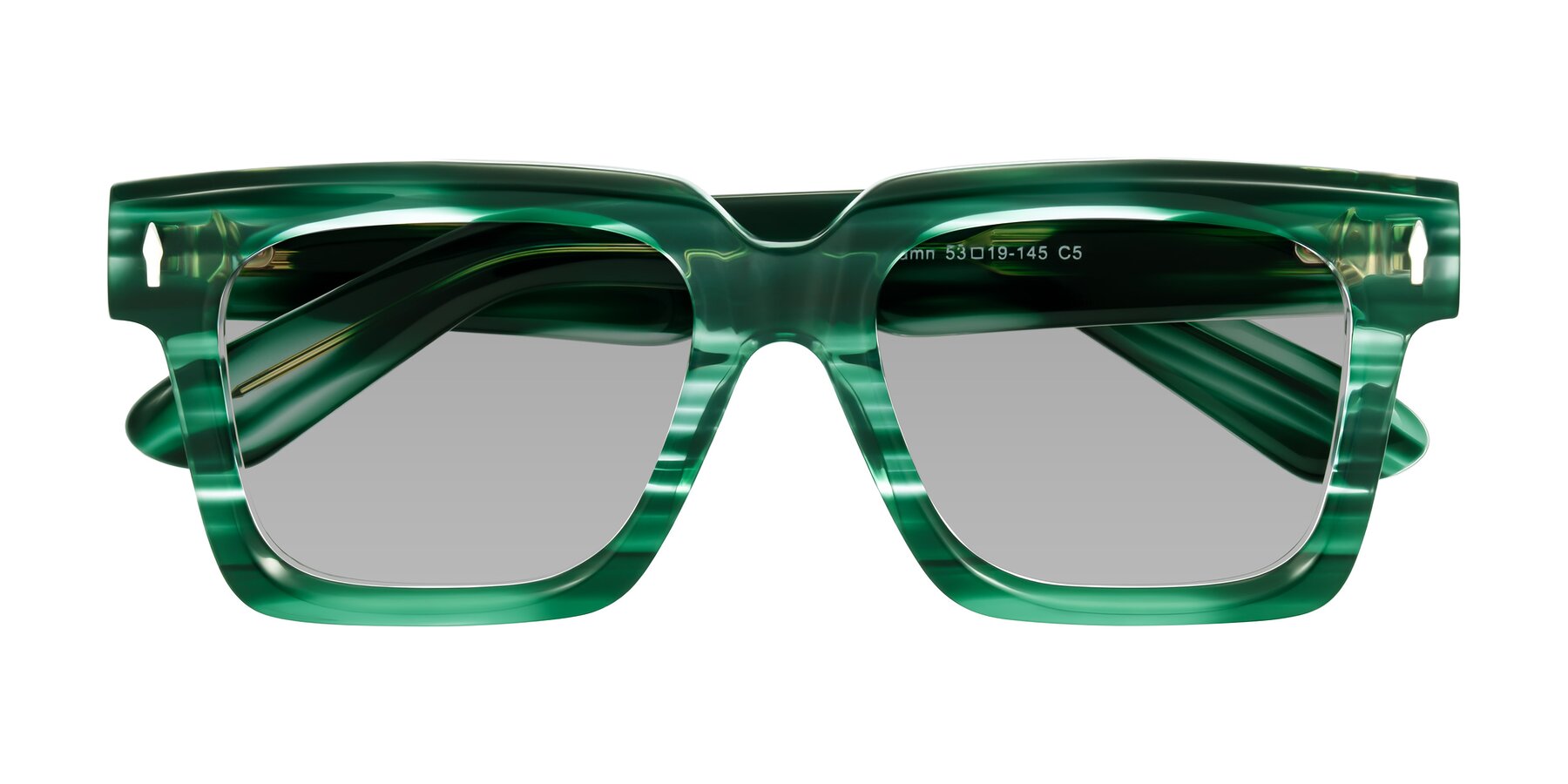 Folded Front of Phamn in Dark Green Striped with Light Gray Tinted Lenses