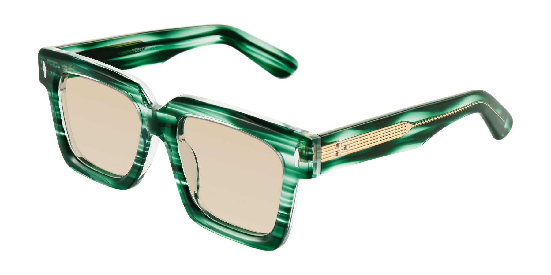 Angle of Phamn in Dark Green Striped with Light Brown Tinted Lenses