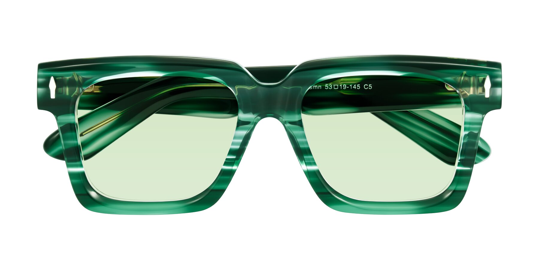 Folded Front of Phamn in Dark Green Striped with Light Green Tinted Lenses