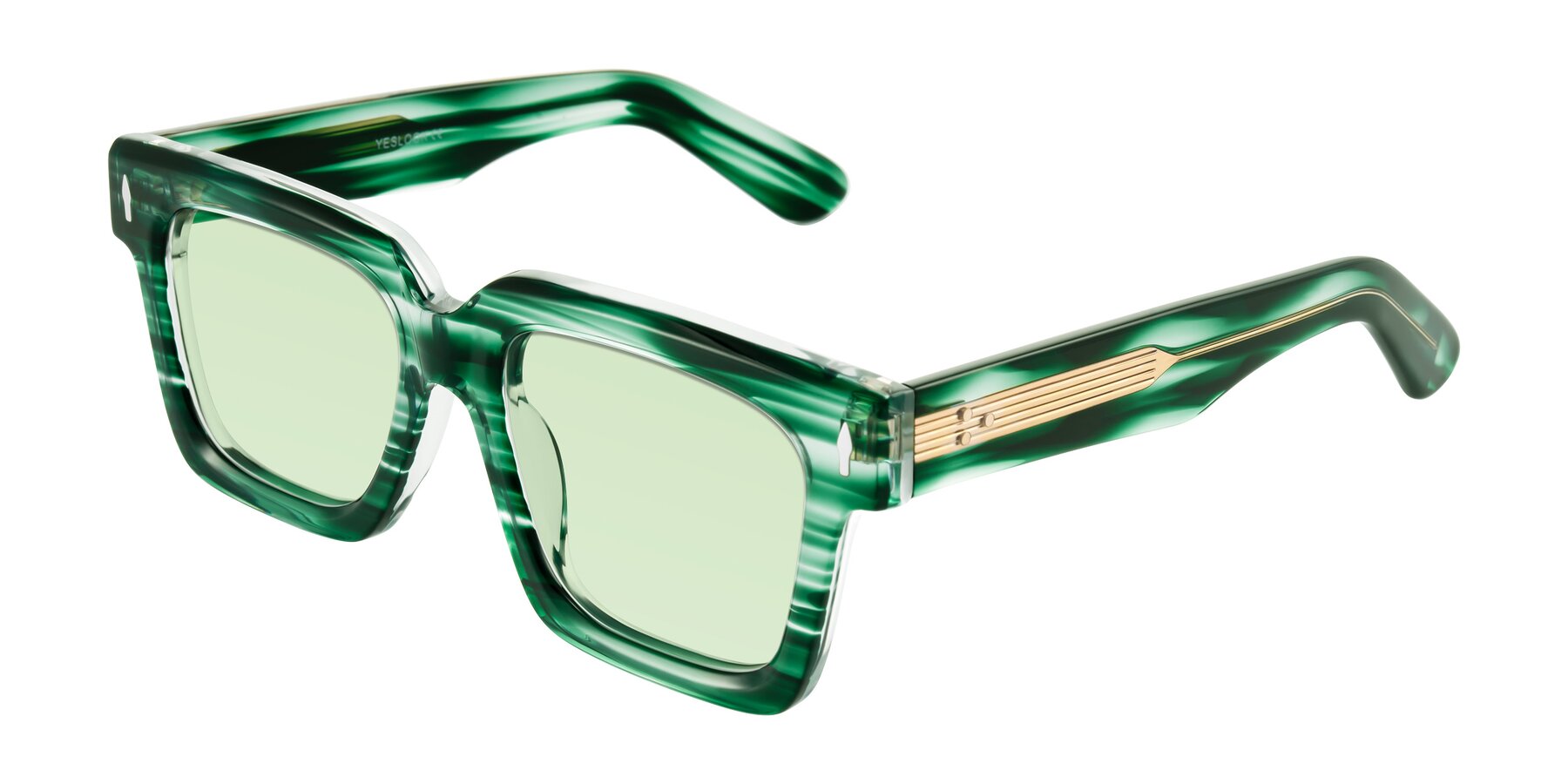 Angle of Phamn in Dark Green Striped with Light Green Tinted Lenses
