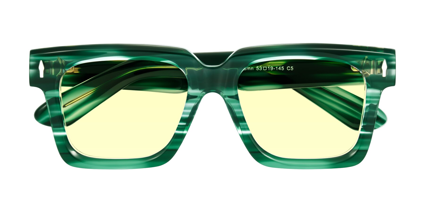 Folded Front of Phamn in Dark Green Striped with Light Yellow Tinted Lenses