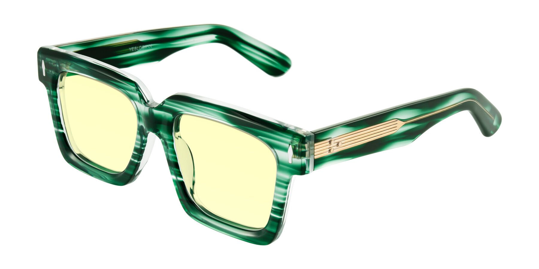Angle of Phamn in Dark Green Striped with Light Yellow Tinted Lenses
