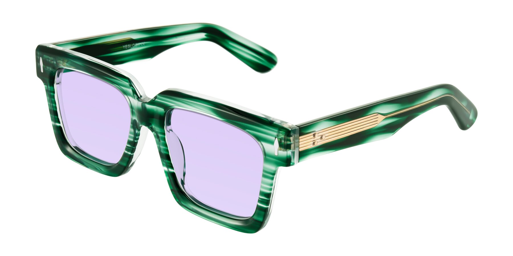 Angle of Phamn in Dark Green Striped with Light Purple Tinted Lenses