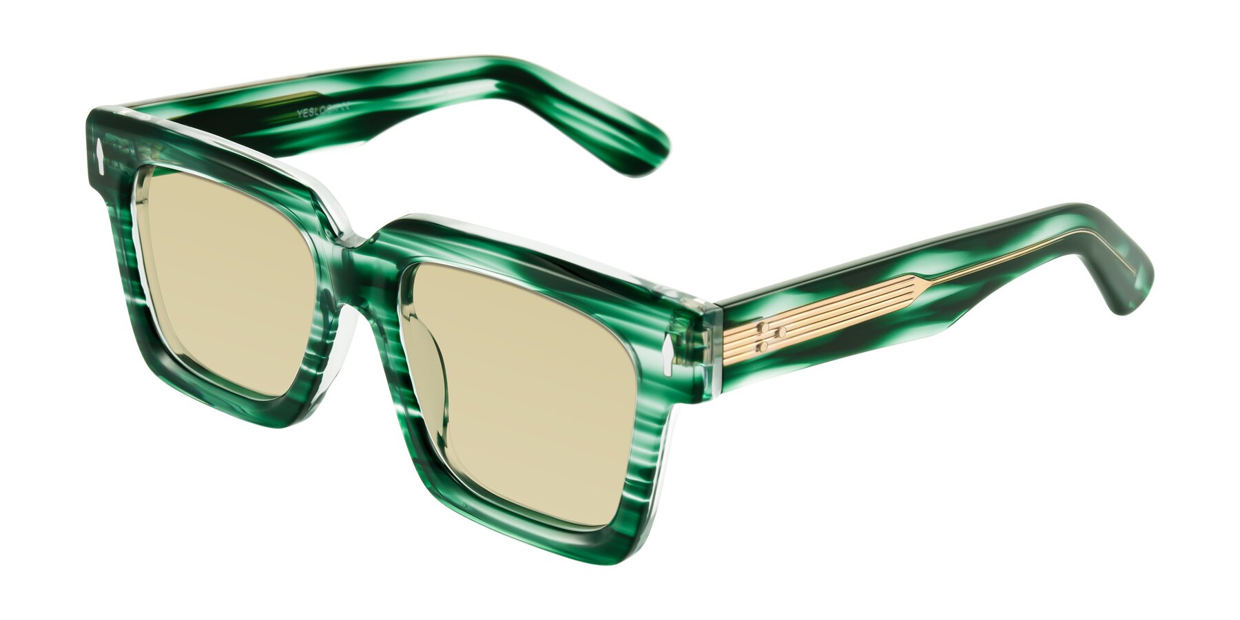 Angle of Phamn in Dark Green Striped with Light Champagne Tinted Lenses
