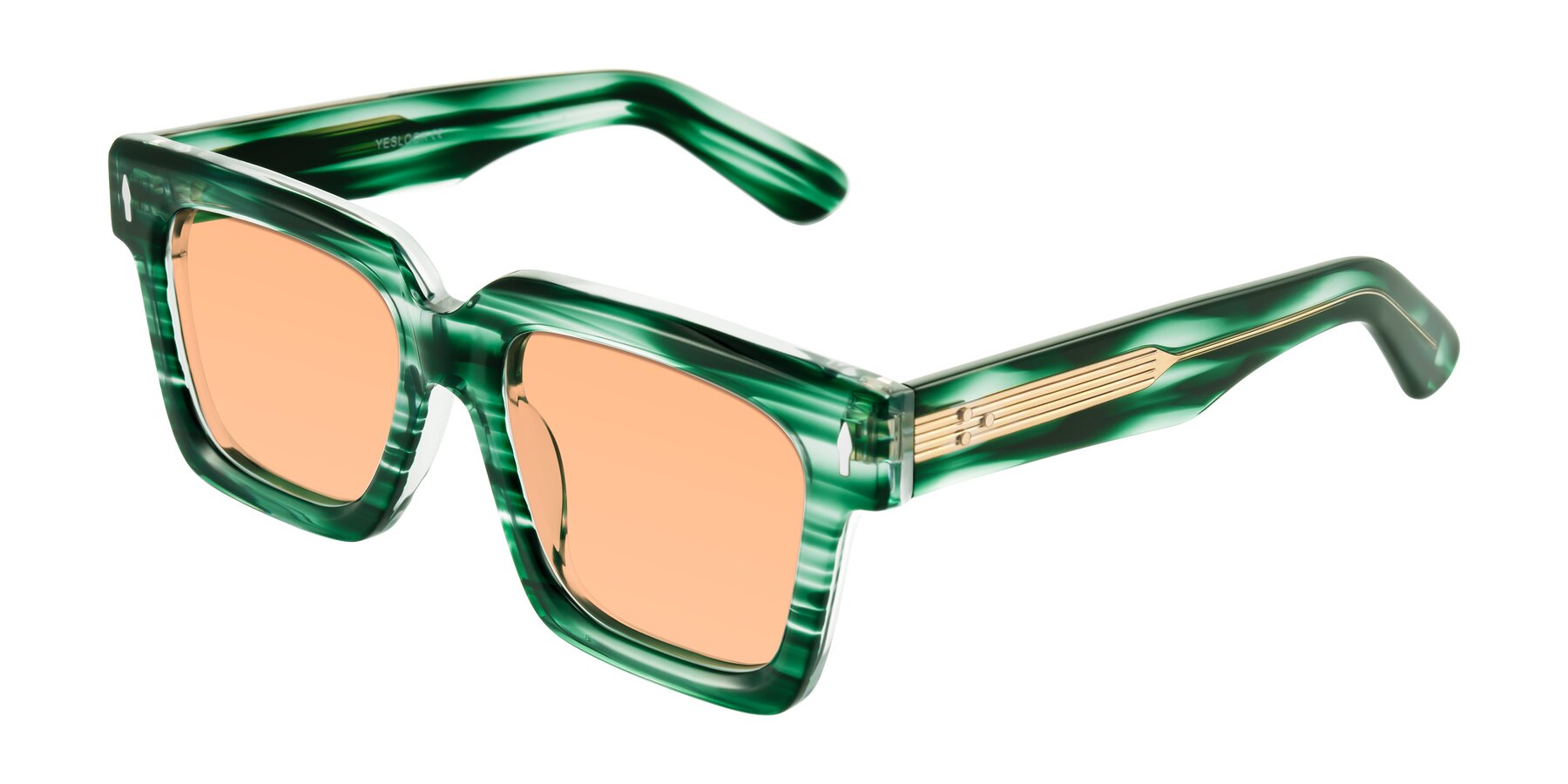 Angle of Phamn in Dark Green Striped with Light Orange Tinted Lenses