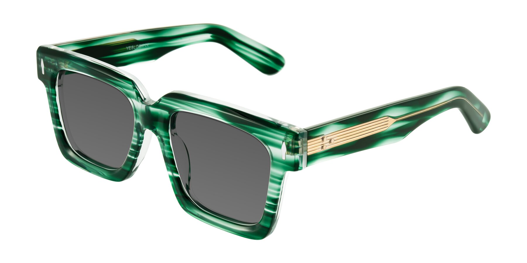 Angle of Phamn in Dark Green Striped with Medium Gray Tinted Lenses