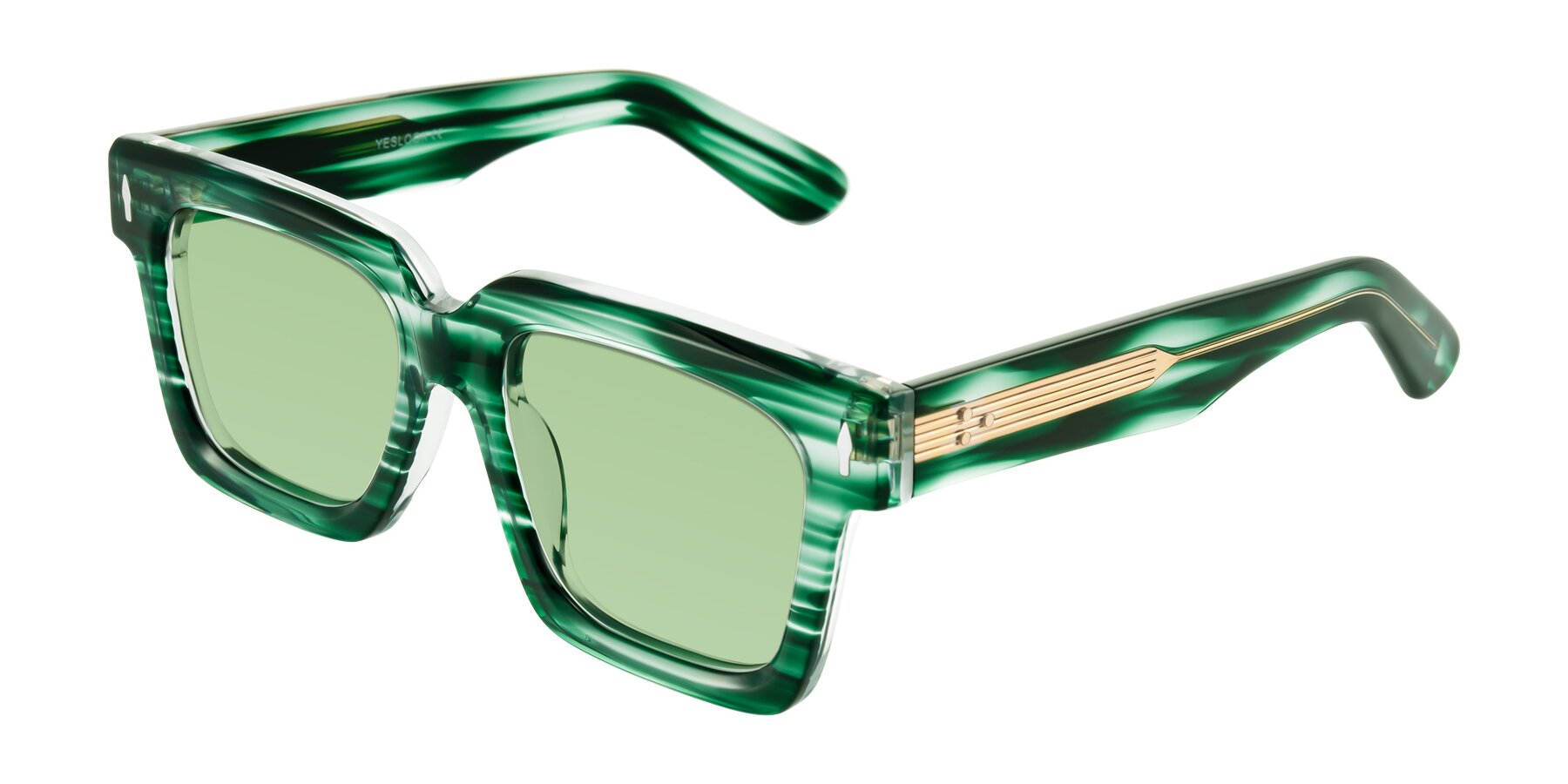 Angle of Phamn in Dark Green Striped with Medium Green Tinted Lenses